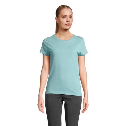 Tricou crusader femeie 150g în culoare teal moale cu mâneci scurte și decolteu rotund simplu