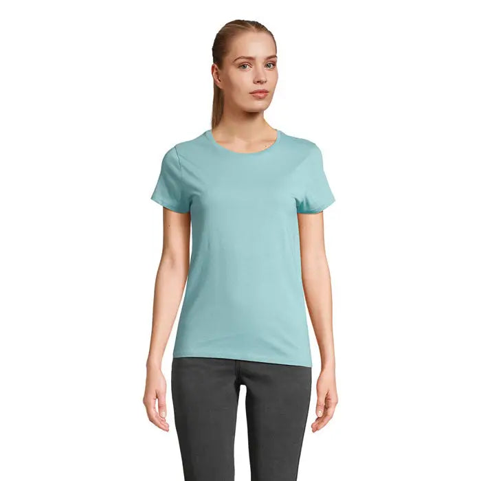 Tricou crusader femeie 150g de culoare teal moale cu mâneci scurte și decolteu rotund simplu