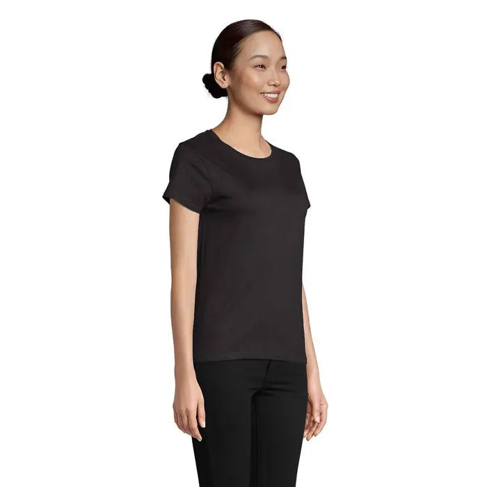 Tricou crusader femeie negru cu maneci scurte si guler rotund din material de 150g, vedere fata