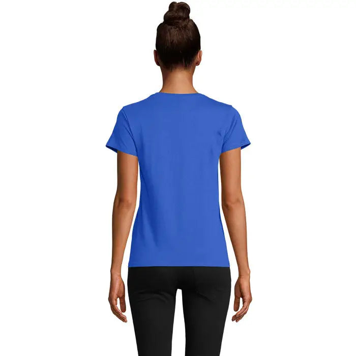 Tricou crusader femeie vibrant albastru regal mâneci scurte de 150g din bumbac simplu cu guler rotund clasic