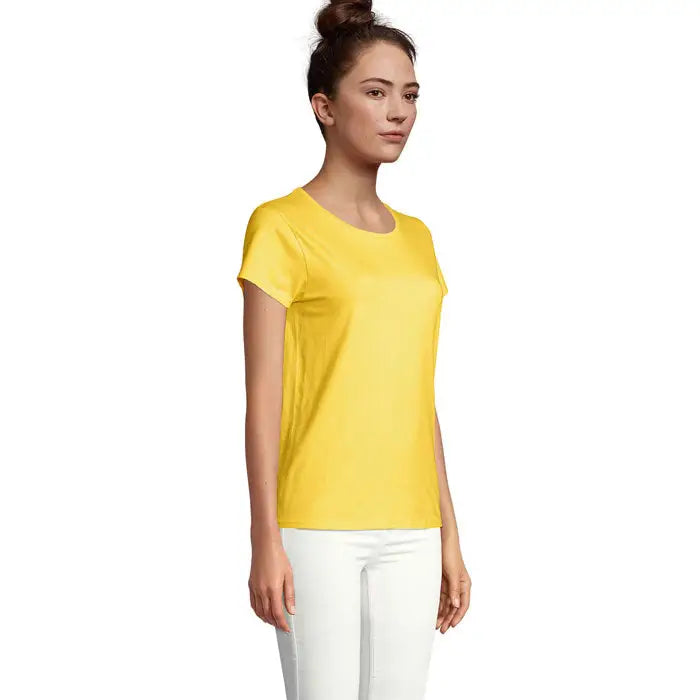 Tricou crusader femeie 150g galben vibrant din bumbac cu mâneci scurte și decolteu rotund simplu
