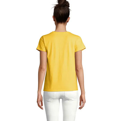 Tricou crusader femeie 150g galben vibrant cu mâneci scurte și decolteu rotund simplu din bumbac
