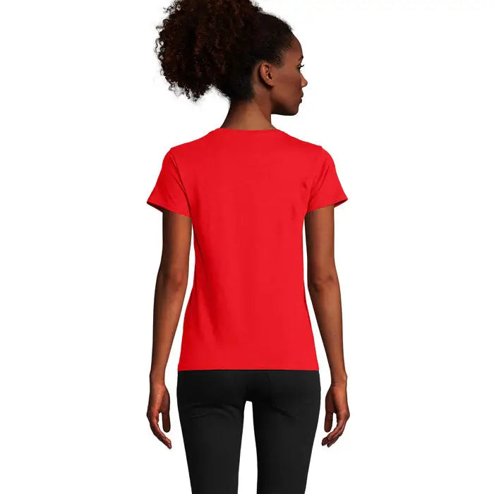 Tricou crusader femeie 150g rosu vibrant cu maneci scurte si guler rotund clasic din bumbac