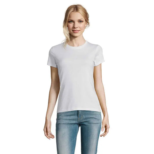 Tricou imperial femeie alb din bumbac cu maneci scurte si decolteu simplu la baza gatului
