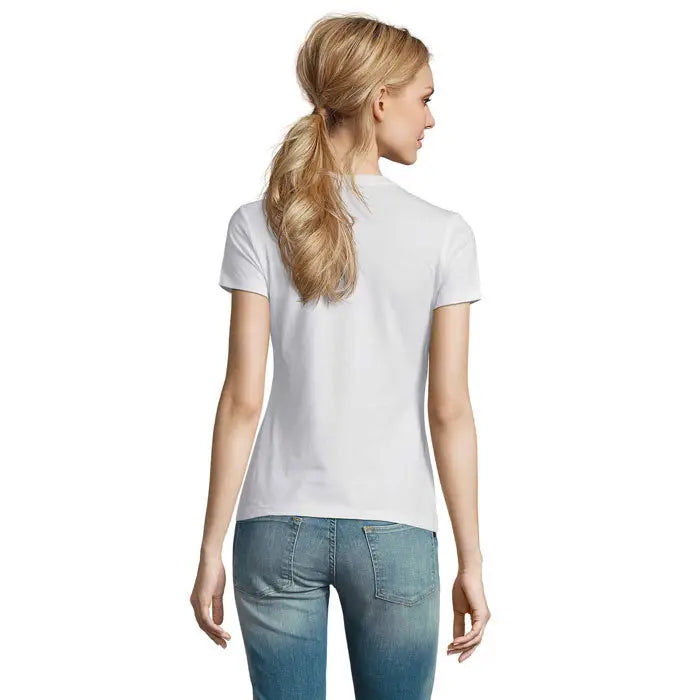 Tricou imperial femeie alb cu mâneci scurte, guler rotund simplu, material 190g ideal pentru uz casual
