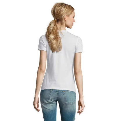 Tricou imperial femeie alb cu mânecă scurtă și guler rotund simplu, material 190g