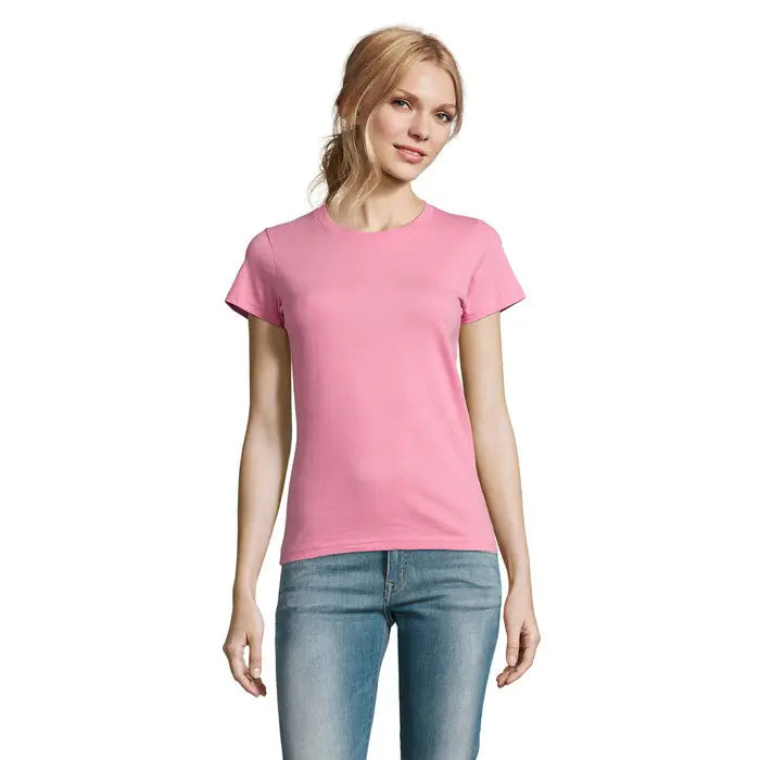 Tricou imperial femeie 190g roz deschis din bumbac cu maneci scurte si decolteu rotund clasic