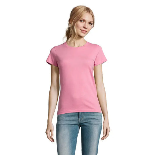 Tricou imperial femeie 190g roz deschis din bumbac cu maneci scurte si decolteu rotund clasic