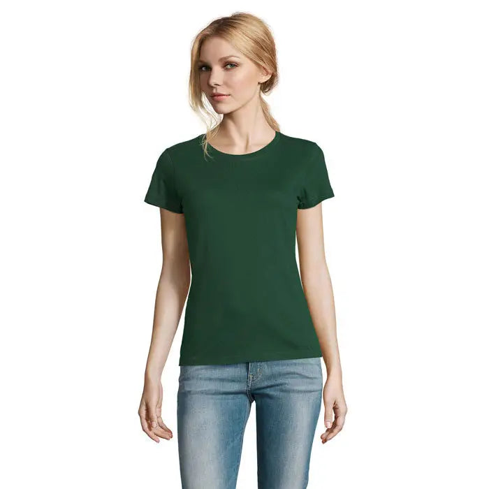 Tricou imperial femeie 190g verde închis din bumbac simplu cu decolteu rotund și mâneci scurte