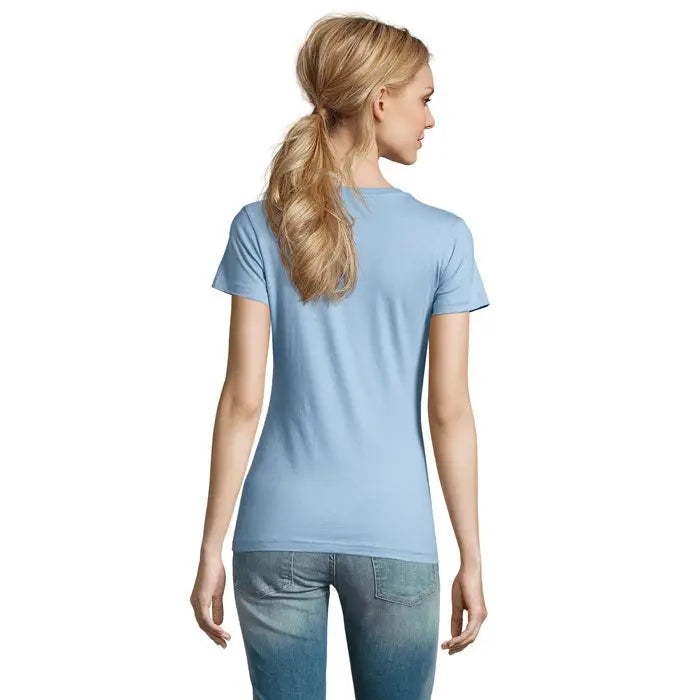 Tricou imperial femeie 190g albastru deschis din bumbac moale cu decolteu rotund simplu si maneci scurte