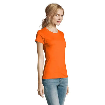 Tricou imperial femeie 190g femei portocaliu deschis cu mânecă scurtă și guler rotund simplu din bumbac