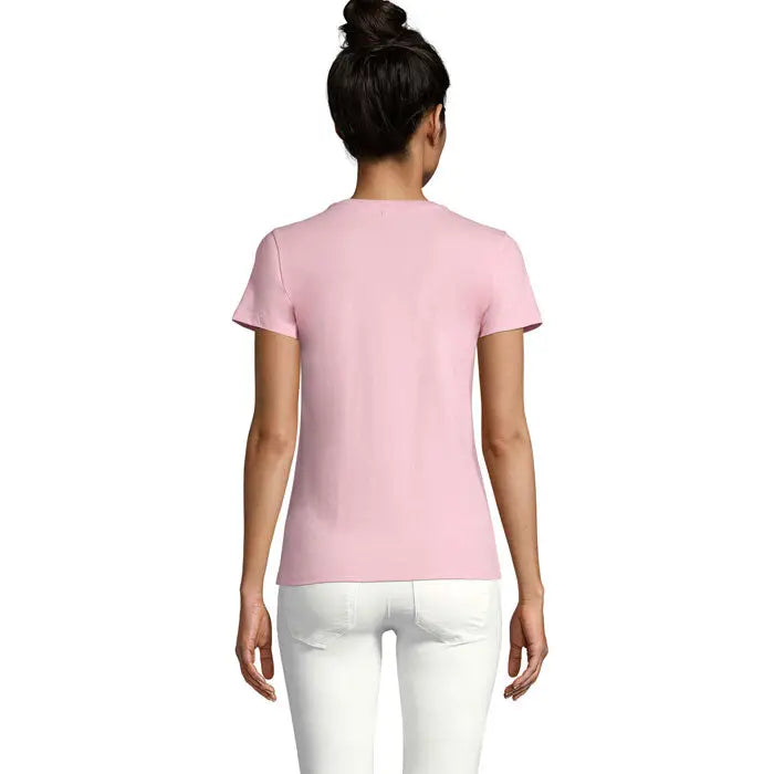 Tricou imperial femeie 190g roz deschis cu mâneci scurte și decolteu rotund simplu din material moale