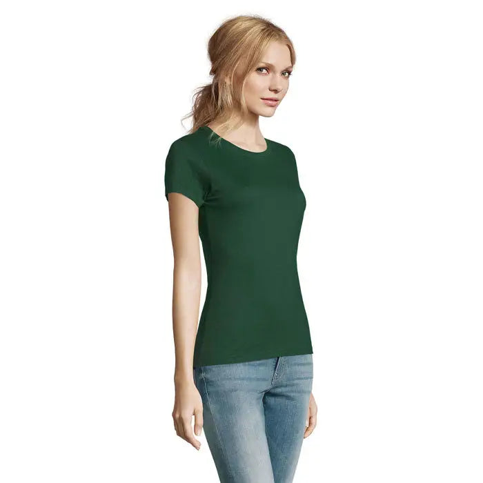 Tricou imperial femeie 190g verde închis cu mâneci scurte și croială mulată din material de 190 grame