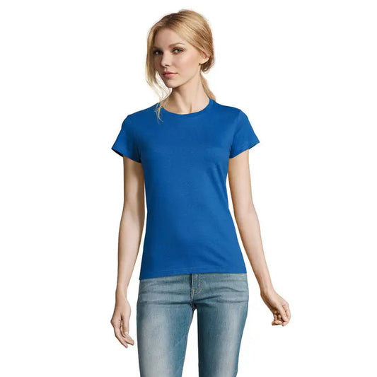 Tricou imperial femeie 190g albastru regal vibrant cu maneci scurte si guler rotund clasic din bumbac