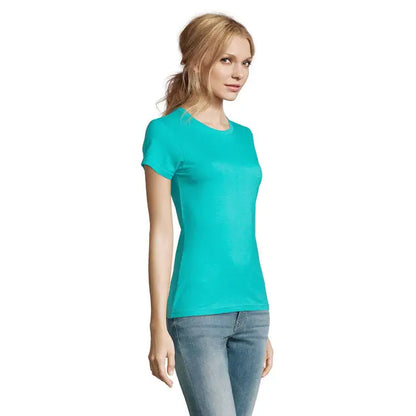 Tricou imperial femeie 190g teal cu mâneci scurte, croială strâmtă și decolteu rotund simplu