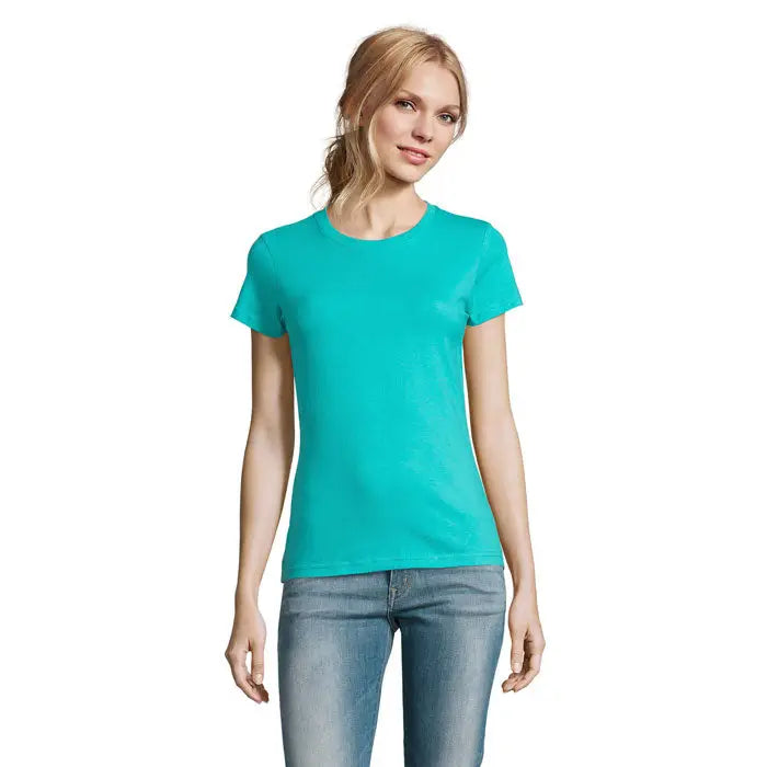 Tricou femeie imperial 190g culoare teal cu mâneci scurte și guler clasic din material ușor și confortabil