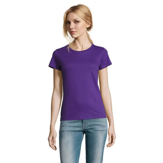 Tricou imperial femeie 190g cu mâneci scurte mov și guler rotund din material confortabil