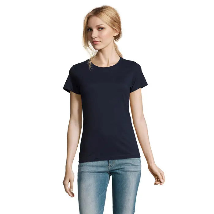 Tricou imperial femeie bleumarin cu mânecă scurtă din bumbac 190g design simplu și minimalist