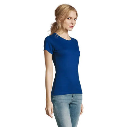 Tricou imperial femeie 190g albastru regal din bumbac cu mânecă scurtă și guler rotund clasic