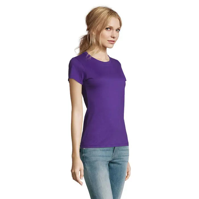 Tricou imperial femeie 190g mov cu mânecă scurtă, guler rotund și țesătură moale și netedă