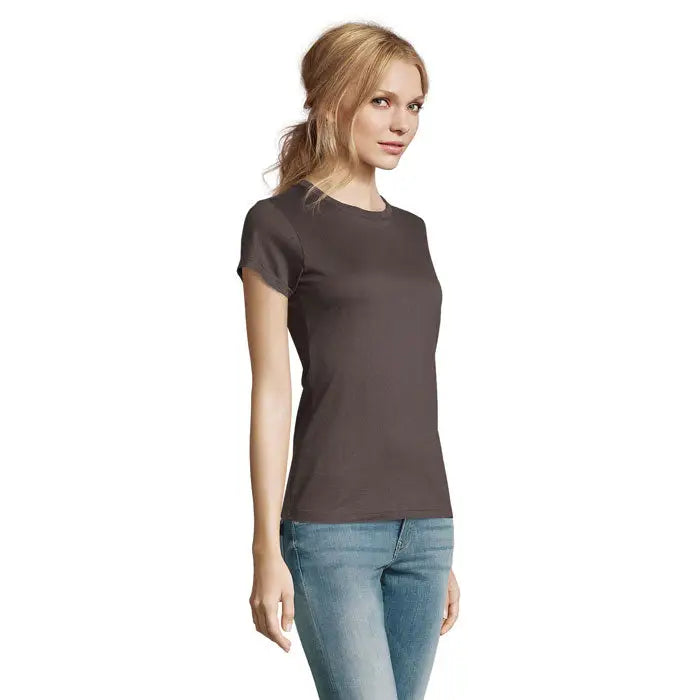 Tricou imperial femeie 190g gri închis cu mâneci scurte și guler rotund din material rezistent