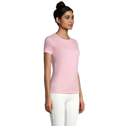 Tricou imperial femeie 190g roz pal din bumbac cu mâneci scurte și decolteu rotund simplu