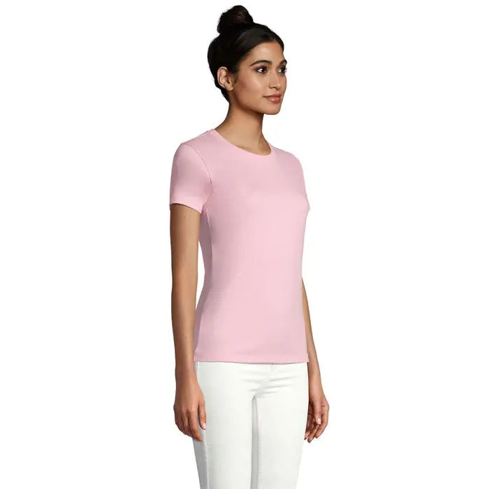 Tricou imperial femeie 190g roz pal cu mâneci scurte și decolteu rotund simplu din material moale