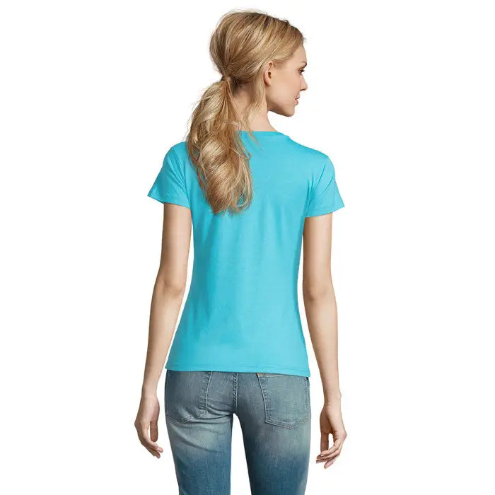 Tricou imperial femeie 190g turcoaz cu mâneci scurte și design simplu la gât în formă de rotund