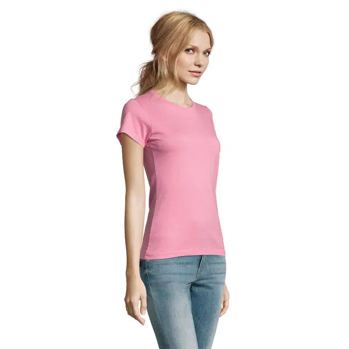 Tricou imperial femeie 190g roz pal, maneci scurte, decolteu rotund simplu, material moale