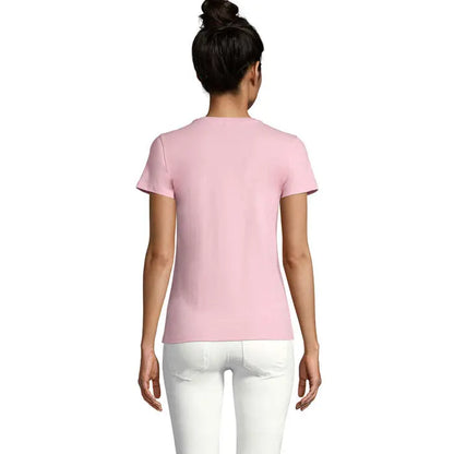 Tricou imperial femeie 190g roz deschis, mâneci scurte, croială simplă și decolteu rotund din material moale