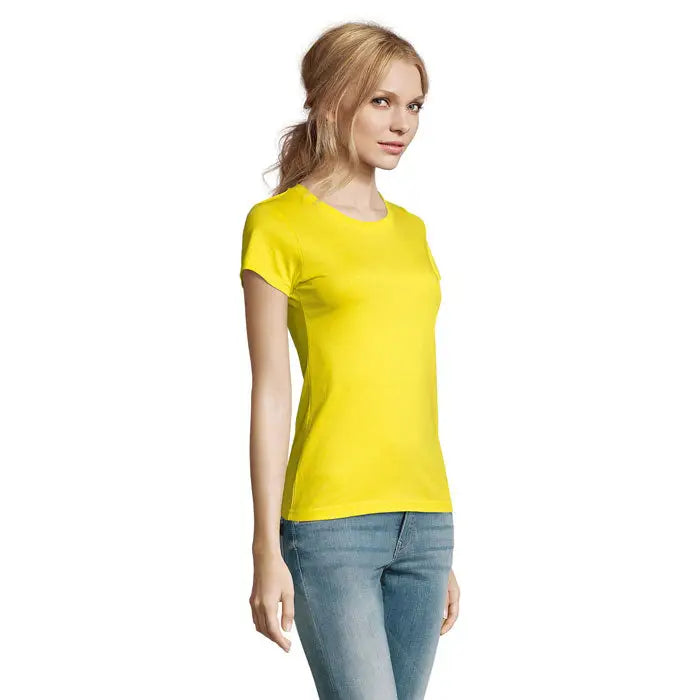 Tricou imperial femeie 190g galben aprins cu mâneci scurte și croială simplă din bumbac pentru uz casual