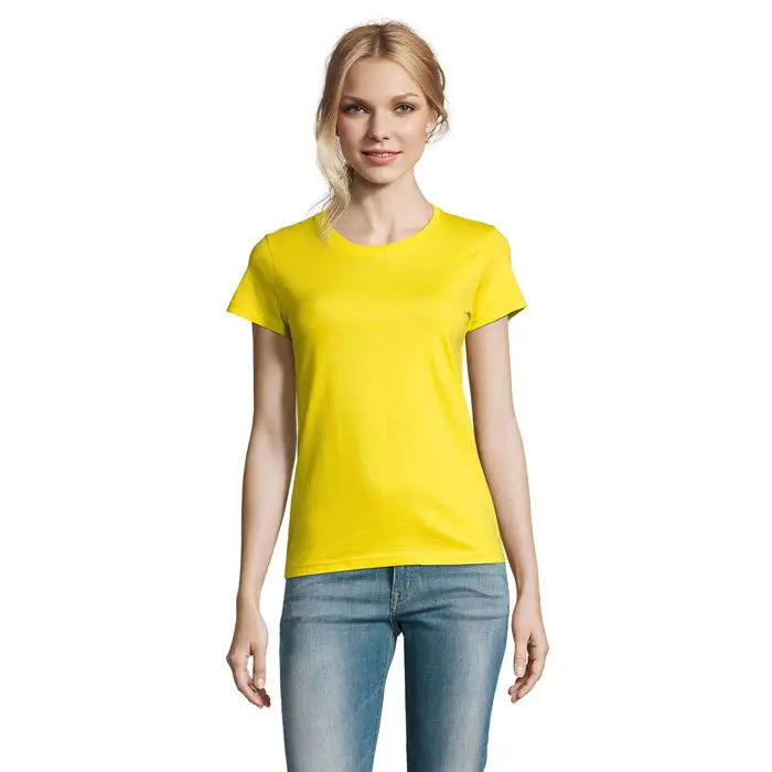 Tricou imperial femeie 190g galben aprins cu maneca scurta, guler rotund si material fin la atingere