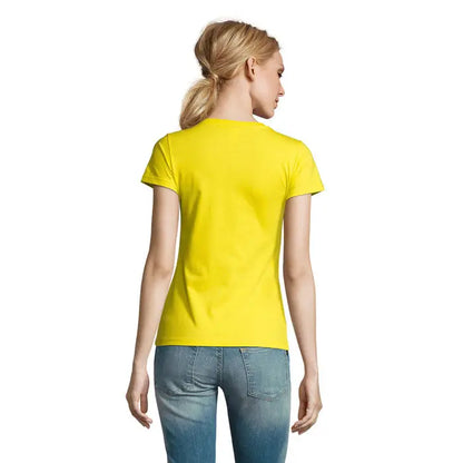 Tricou imperial femeie 190g galben strălucitor cu mâneci scurte și decolteu rotund simplu din bumbac