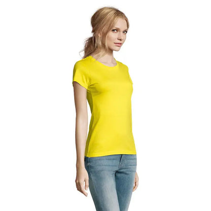 Tricou imperial femeie 190g galben stralucitor cu maneci scurte si decolteu rotund simplu din bumbac