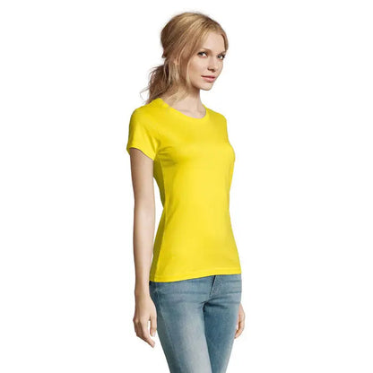 Tricou imperial femeie 190g galben deschis mâneci scurte guler rotund clasic din bumbac pentru uz casual