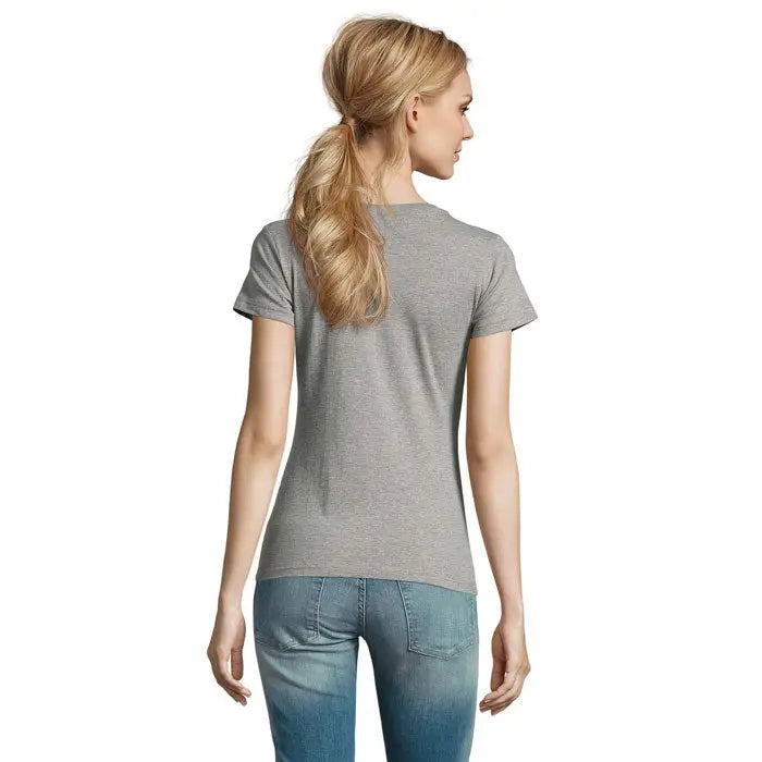 Tricou imperial femeie 190g de culoare gri melanj cu mâneci scurte și decolteu rotund din bumbac