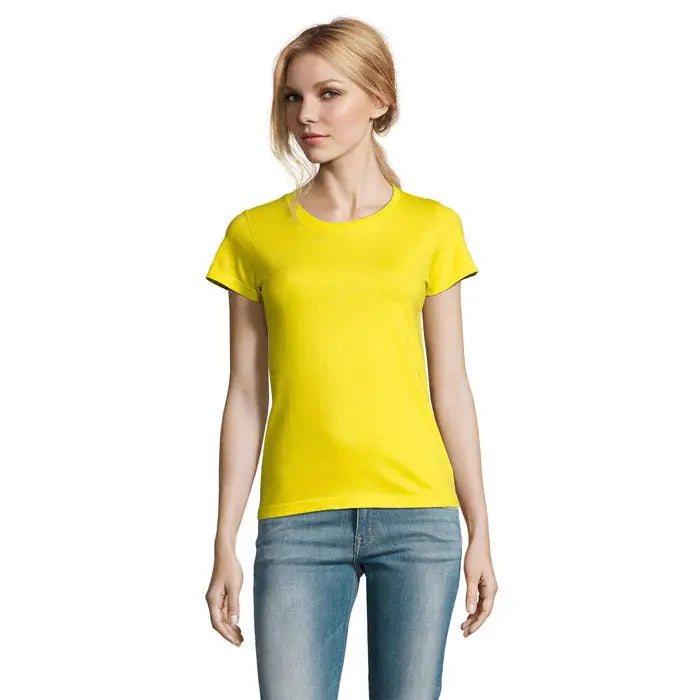 Tricou imperial femeie 190g galben aprins cu mâneci scurte și guler rotund din material ușor