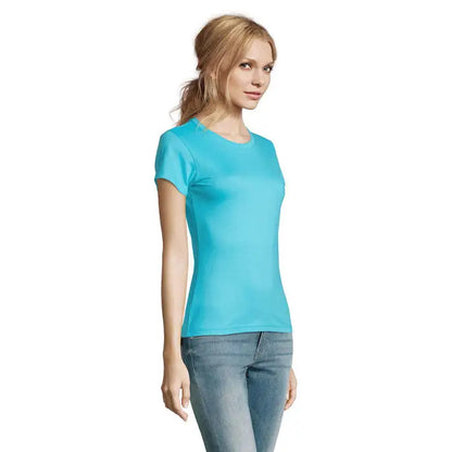 Tricou imperial femeie 190g femeiesc turcoaz din material fin cu maneci scurte si decolteu rotund clasic