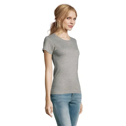 Tricou imperial femeie 190g gri melanj moale cu mâneci scurte și decolteu clasic rotund pentru femei