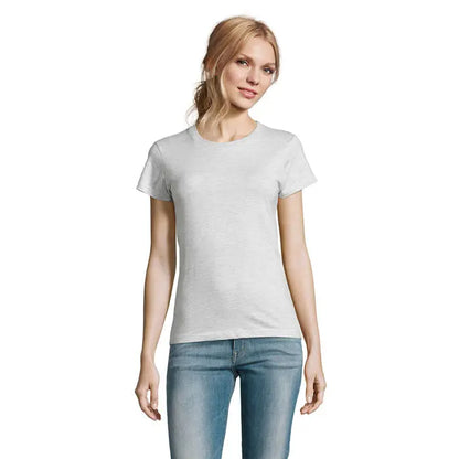 Tricou imperial femeie 190g gri melanj cu mâneci scurte și guler rotund clasic din material moale