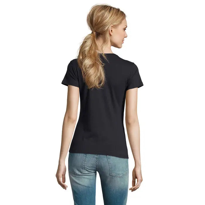 Tricou imperial femeie 190g negru cu mâneci scurte și guler rotund simplu din bumbac ușor