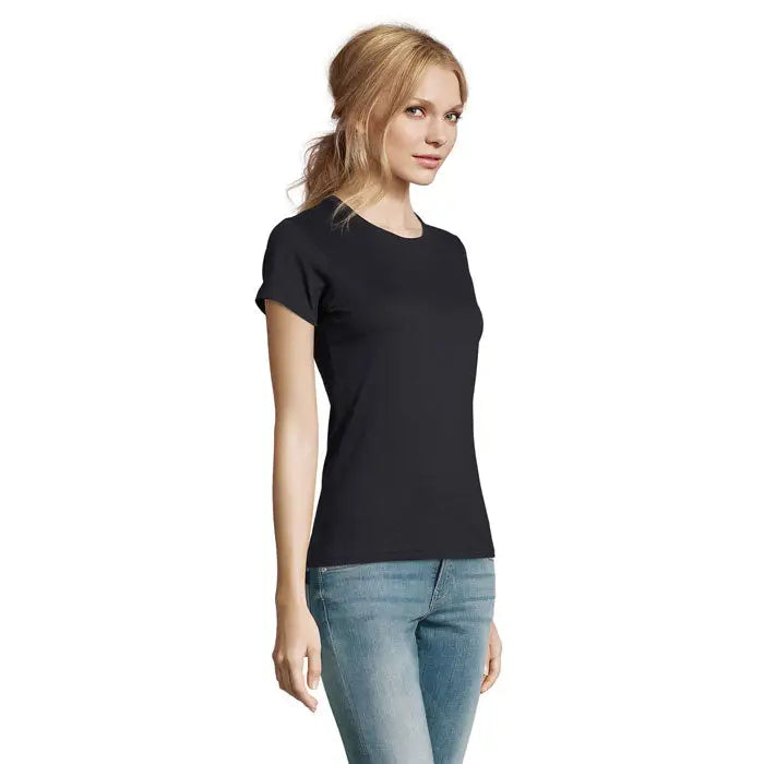 Tricou imperial femeie 190g negru din bumbac cu maneci scurte si decolteu rotund pentru utilizare casual