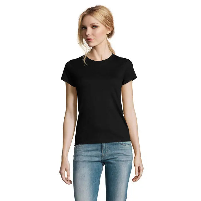 Tricou imperial femeie 190g negru cu mâneci scurte și guler rotund din bumbac de calitate