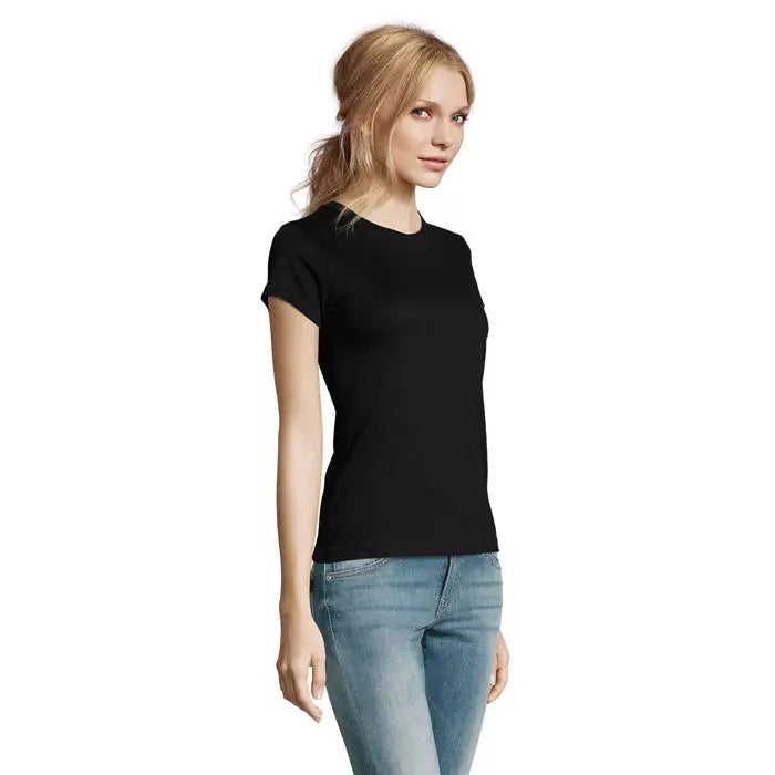 Tricou imperial femeie 190g negru cu mâneci scurte și croială mulată din bumbac simplu