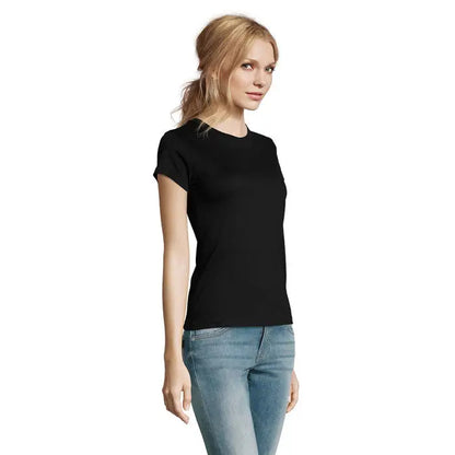 Tricou imperial femeie 190g negru cu mâneci scurte și croială mulată din bumbac simplu