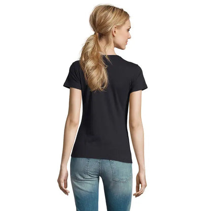 Tricou imperial femeie 190g negru cu mânecă scurtă și guler simplu de tip crew neck din bumbac