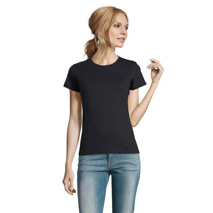 Tricou imperial femeie 190g negru cu mâneci scurte și guler rotund din material fin și neted