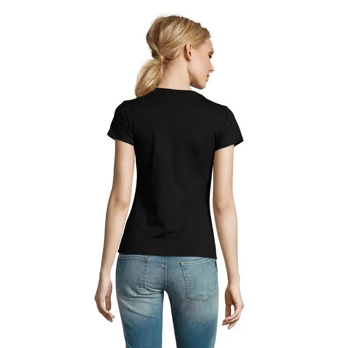 Tricou imperial femeie 190g negru cu mâneci scurte și guler simplu din bumbac pentru uz casual