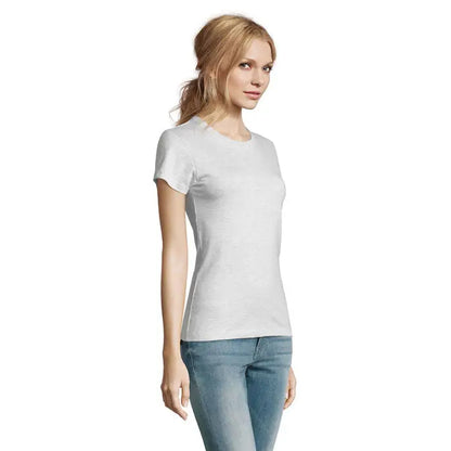Tricou imperial femeie 190g simplu gri deschis cu mâneci scurte și guler rotund clasic din material ușor