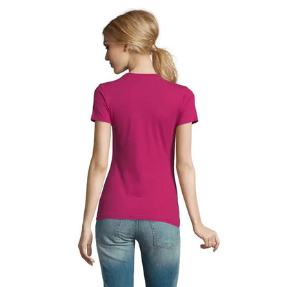 Tricou imperial femeie 190g fucsia vibrant cu mâneci scurte și guler rotund simplu din bumbac